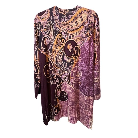 Chicos Paisley Open Front Cardigan Sweater Purple Women Size 2 - Picture 2 of 9